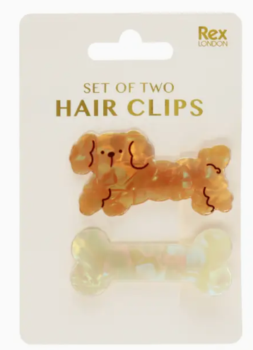 Iridescent Dog & Bone Hair Clips